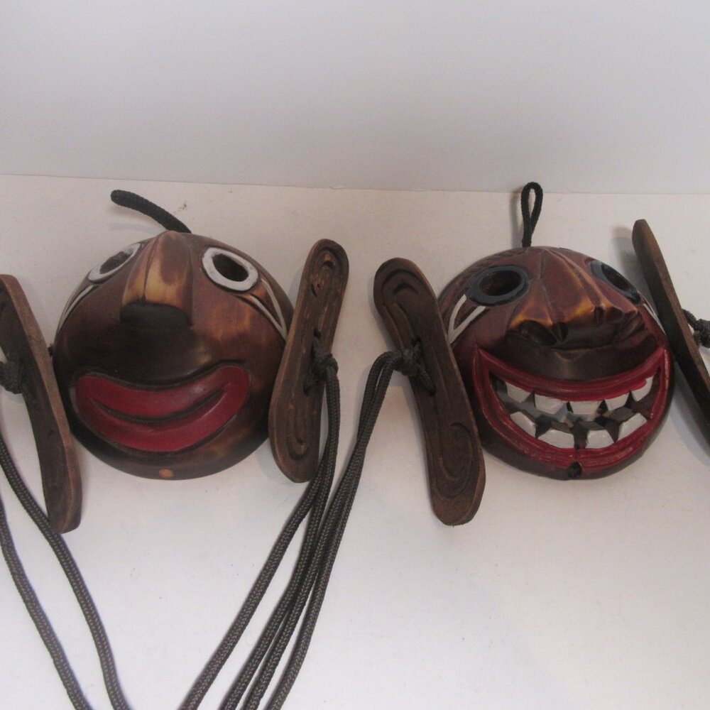 VTG Handmade Wooden African Mini Masks Male & Female Wall Home Decor Pair